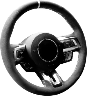 Hand Stitch Steering Wheel Cover Fits Alcantara Material for Ford Mustang Mustang GT Shelby GT350 GT500 2015-2021(White Stripe)