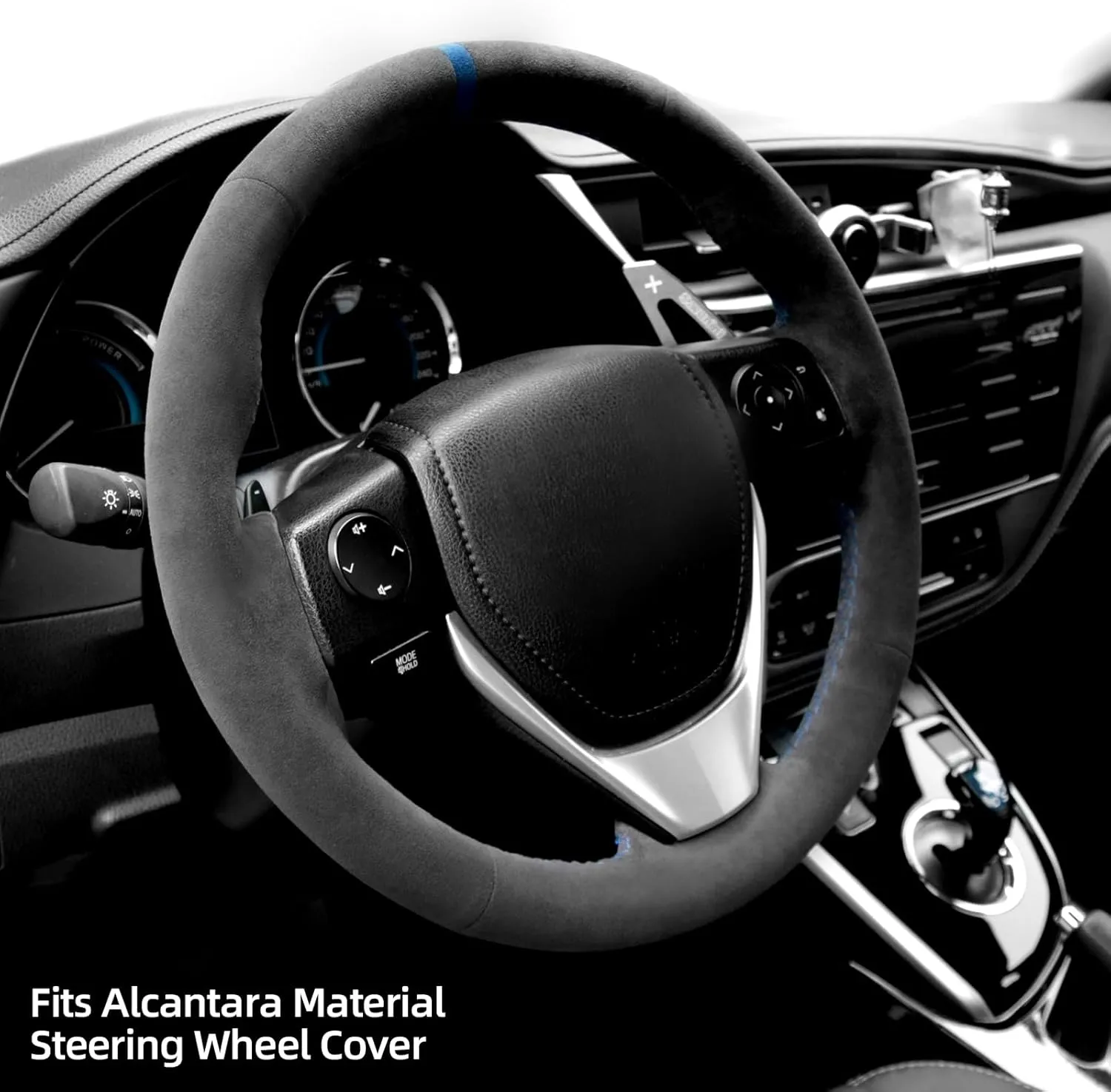 Hand Stitch Steering Wheel Cover Fits Alcantara Material for Toyota RAV4 Corolla AURIS ISIS(Blue Stripe)