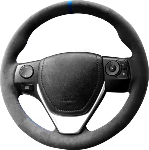 Hand Stitch Steering Wheel Cover Fits Alcantara Material for Toyota RAV4 Corolla AURIS ISIS(Blue Stripe)