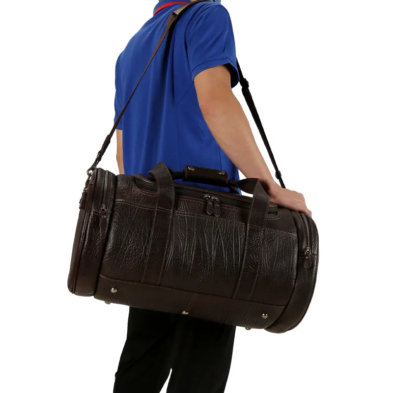 Handmade Vintage Business Zipper Genuine Leather Men's Outdoor Duffel Bag