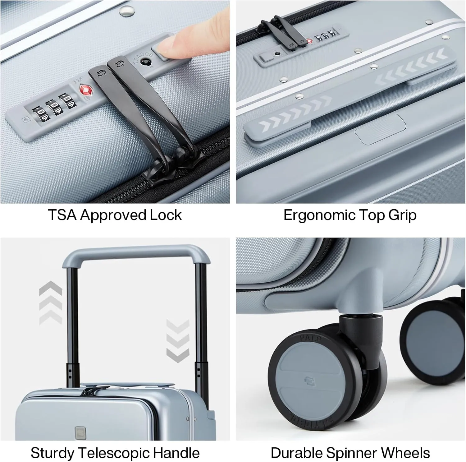 Hanke Luggage Hard Shell Suitcases 24 Inch Checked-Medium Luggage with Spinner Wheels TSA Approved Luggage Travel Suitcases Wide Handle for Men Women(Grey)