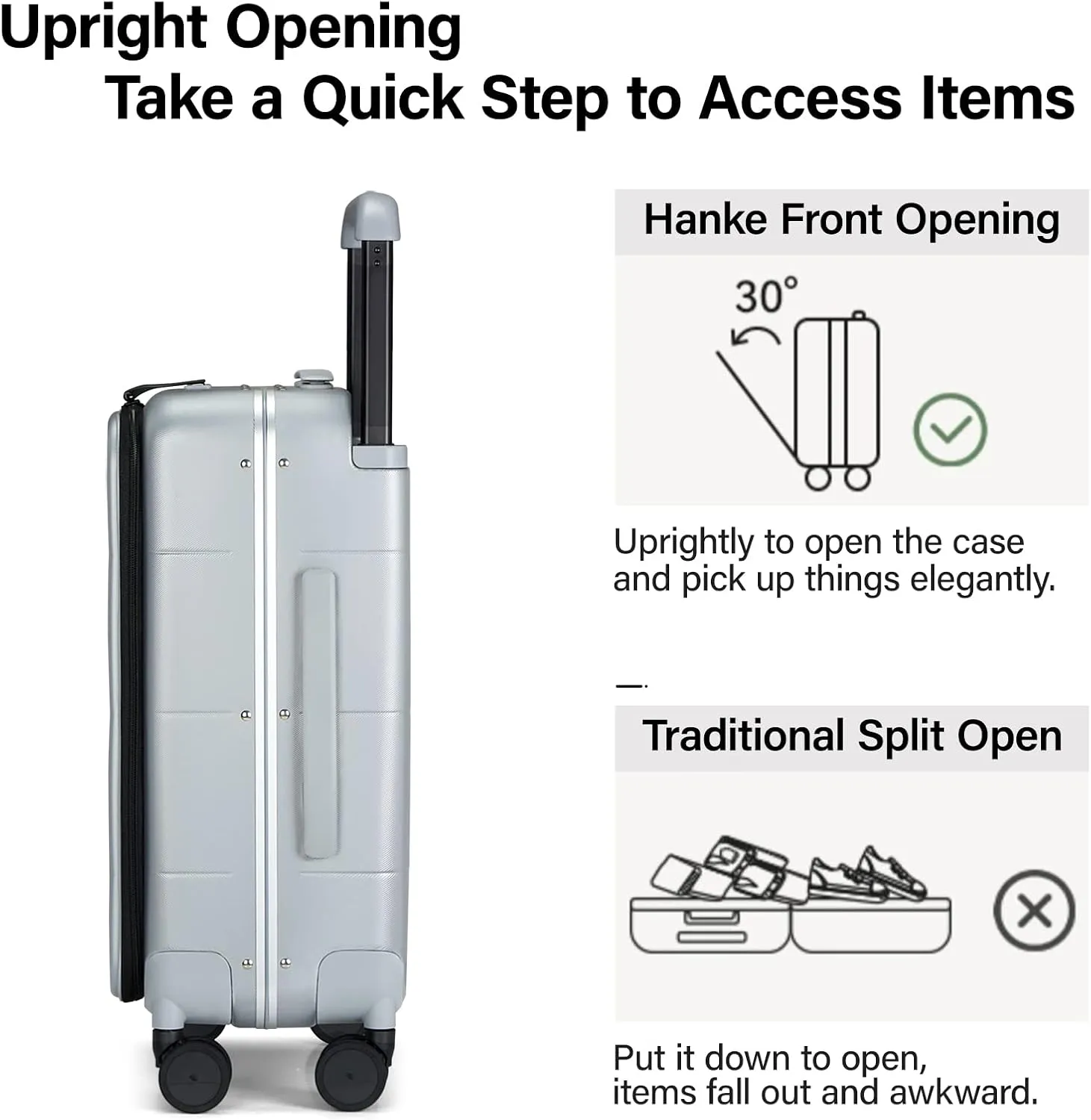 Hanke Luggage Hard Shell Suitcases 24 Inch Checked-Medium Luggage with Spinner Wheels TSA Approved Luggage Travel Suitcases Wide Handle for Men Women(Grey)