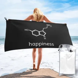 Happiness Serotonin Molecule Chemistry Beach Towel with Travel Bag 31.5"x63" Quick Dry Sand Free Lightweight Large Oversized Towels Light Vacation Essentials
