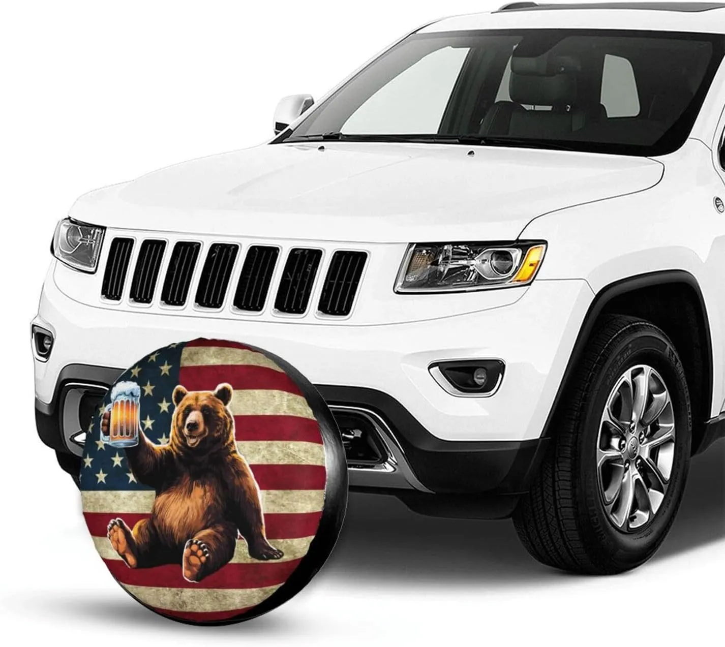 Happy Camper Bear Spare Tire Cover Wheel Protectors Waterproof Wheel Covers Universal Fit for RV SUV Truck Camper Travel Trailer Accessories 15 inch