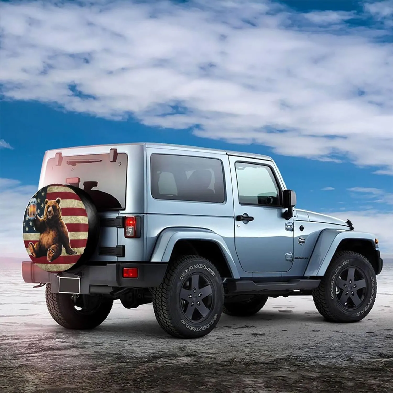 Happy Camper Bear Spare Tire Cover Wheel Protectors Waterproof Wheel Covers Universal Fit for RV SUV Truck Camper Travel Trailer Accessories 15 inch