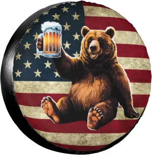 Happy Camper Bear Spare Tire Cover Wheel Protectors Waterproof Wheel Covers Universal Fit for RV SUV Truck Camper Travel Trailer Accessories 15 inch