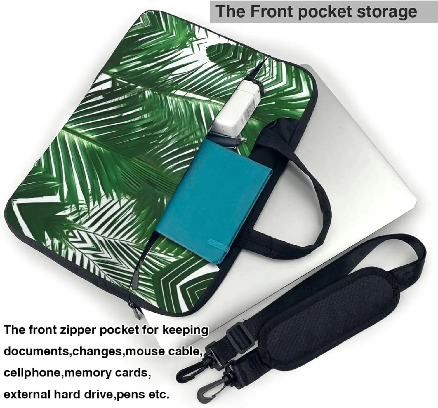 Happy Camper Green Print Notebook Computer Protective Carrying Cover With Pocket,13 Inch Laptop Shoulder Bag