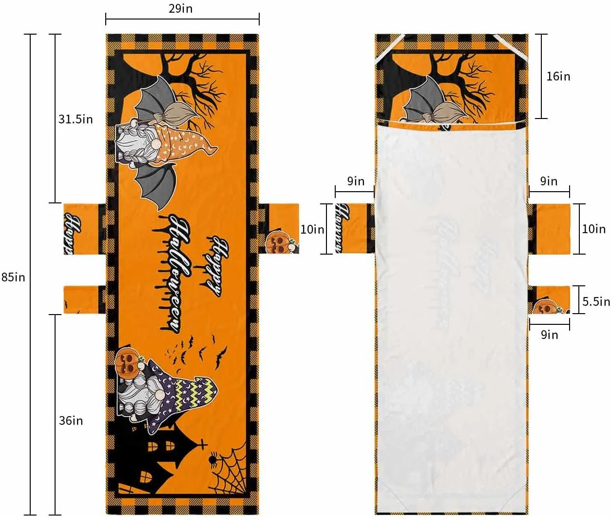 Happy Halloween Chaise Lounge Cover - Beach Chair Towel, Fall Pumpkin Gnomes Castle Black Orange Plaid Pool Lounger Chair Covers with Side Pocket, Towels Cover for Sunbathing Patio Hotel, 85 x 29 In