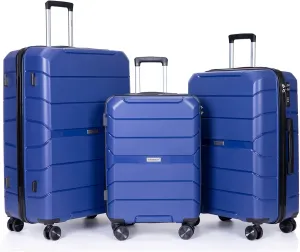 Hard Shell Luggage Sets,Hardshell Suitcase Spinner Wheels PP Luggage Sets Lightweight Suitcase with TSA Lock,3-Piece Set (20"/24"/28") (Navy)