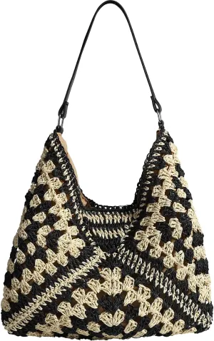hatisan Straw Beach Bag for Women Summer Woven Beach Tote Bag Shoulder Handbags Boho Bag