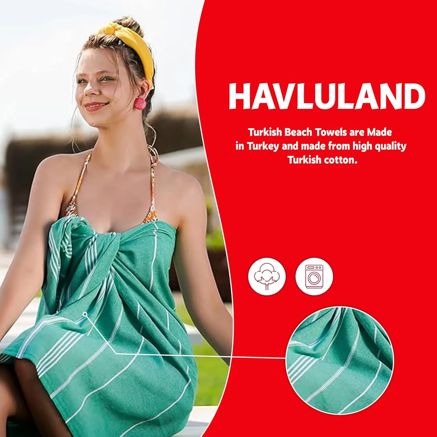 HAVLULAND Set of 5 Turkish Beach Towel Oversized 39x71 Turkish Bath Towels Highly Absorbent Quick Dry Extra Large Sand Free Beach Towels for Beach Pool Spa Gym Yoga Travel Camping Blanket