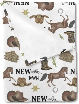 HawSkgFub New Cowboy in Town Western Baby Blanket Boy Shower Gift, Wild West Horse Boot Hat Flannel Fleece Nursery Bed Receiving Swaddle, Soft Lightweight Newborn Infant Toddler Kid Crib Bedding 30x40