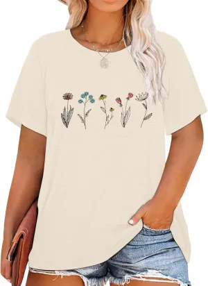HDLTE Women Plus Size Tops Casual Short Sleeve Graphic Tee Shirts Oversized Tee Tops