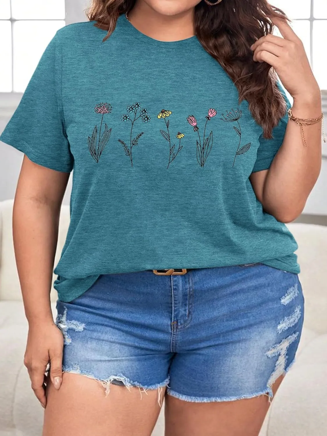 HDLTE Women Plus Size Tops Casual Short Sleeve Graphic Tee Shirts Oversized Tee Tops