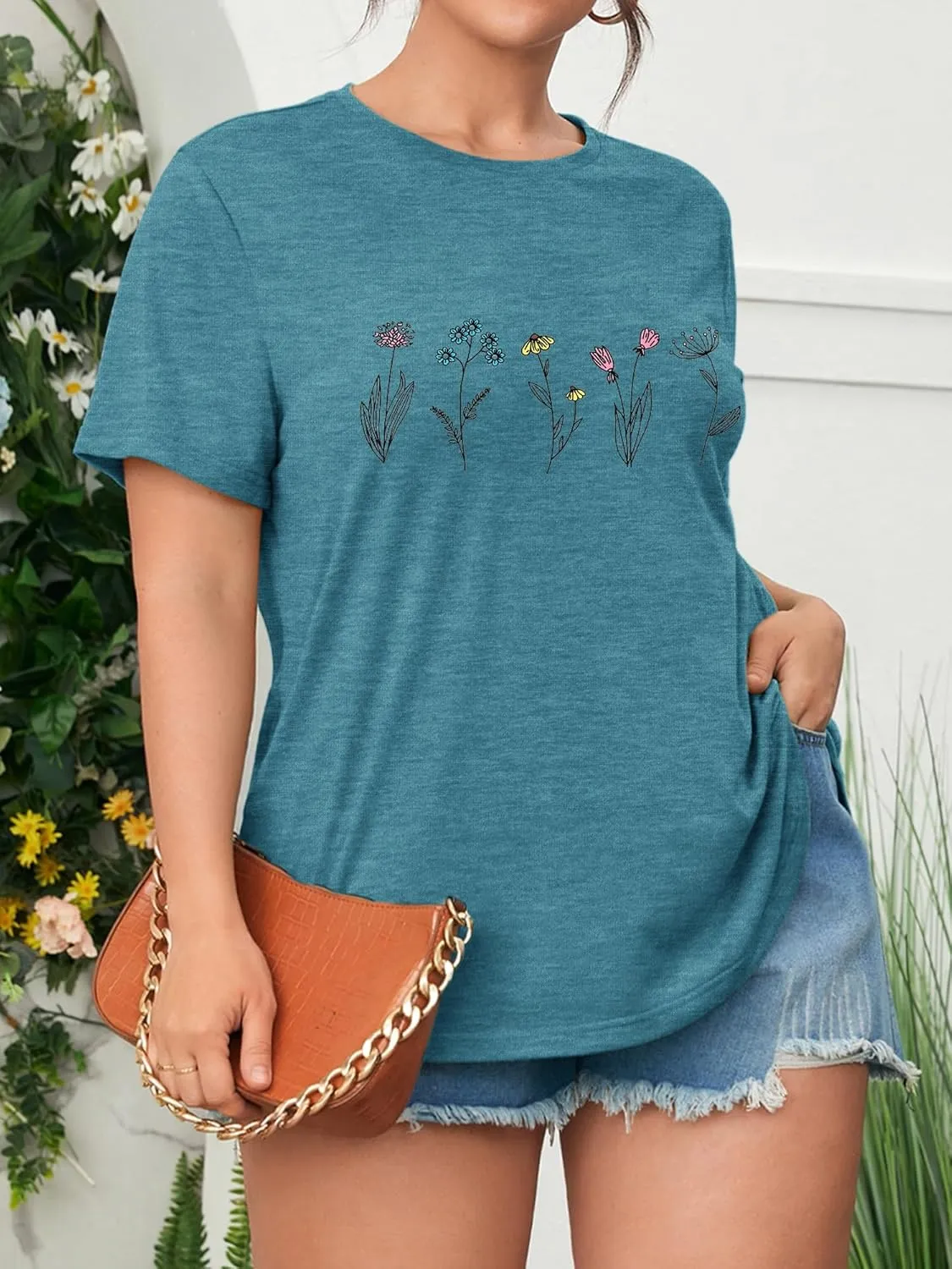 HDLTE Women Plus Size Tops Casual Short Sleeve Graphic Tee Shirts Oversized Tee Tops