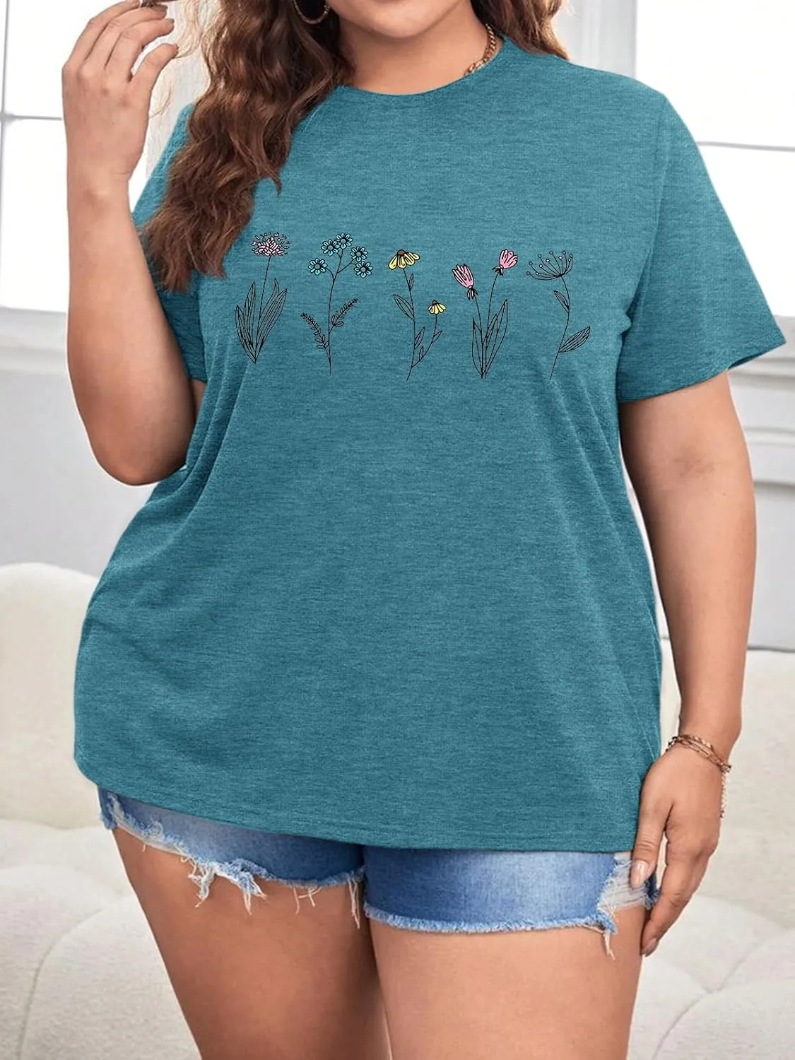 HDLTE Women Plus Size Tops Casual Short Sleeve Graphic Tee Shirts Oversized Tee Tops
