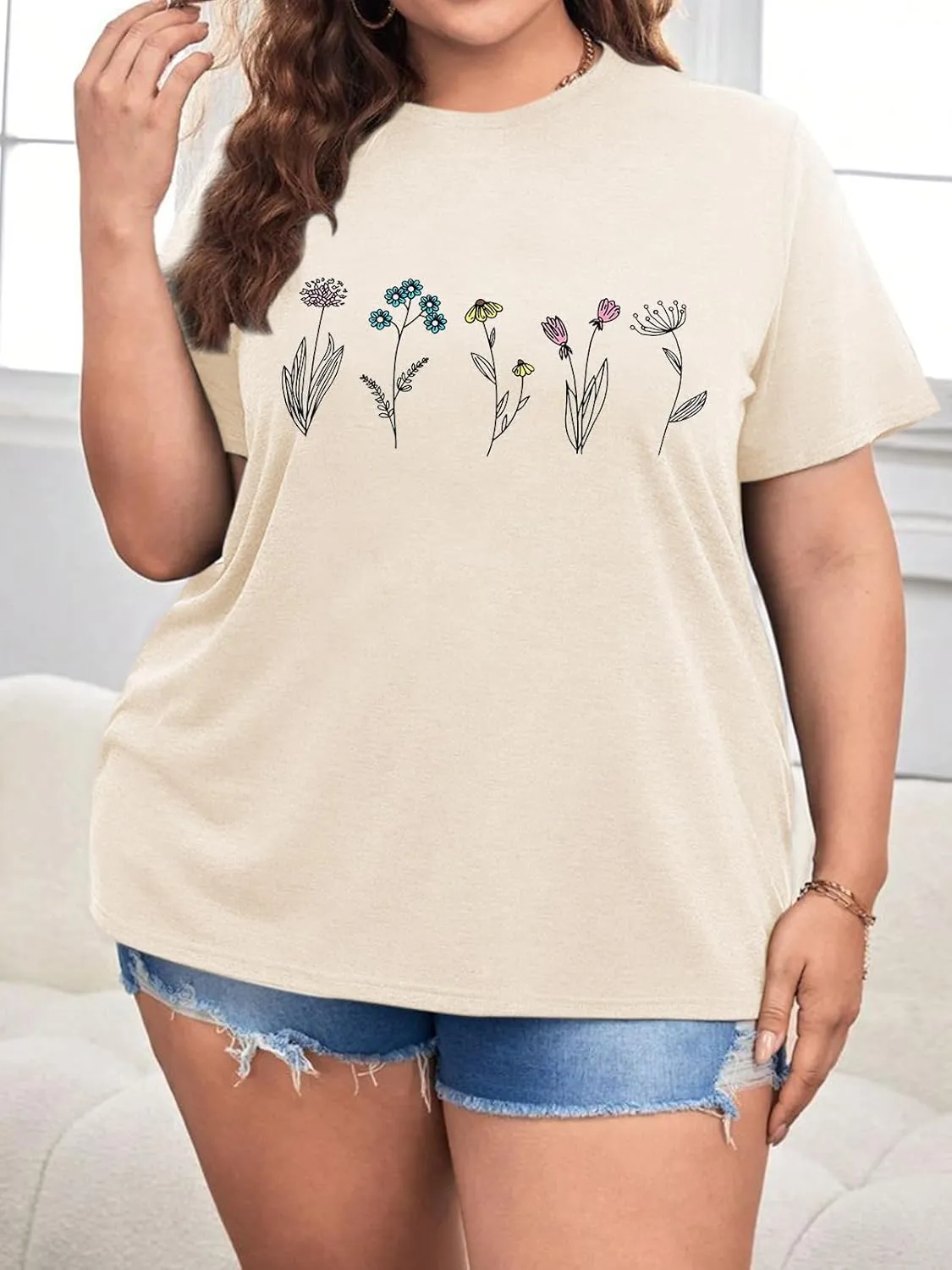 HDLTE Women Plus Size Tops Casual Short Sleeve Graphic Tee Shirts Oversized Tee Tops