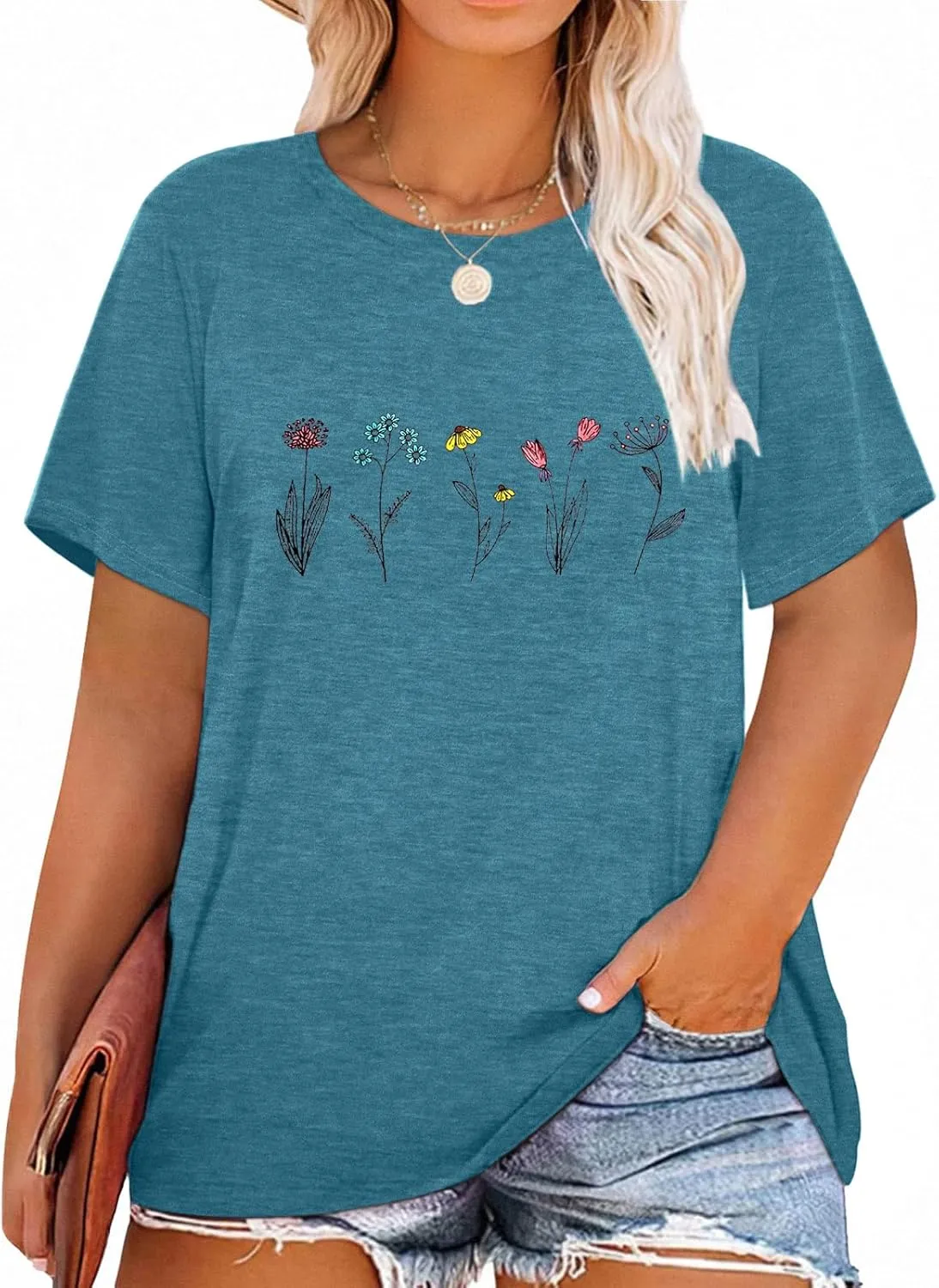 HDLTE Women Plus Size Tops Casual Short Sleeve Graphic Tee Shirts Oversized Tee Tops