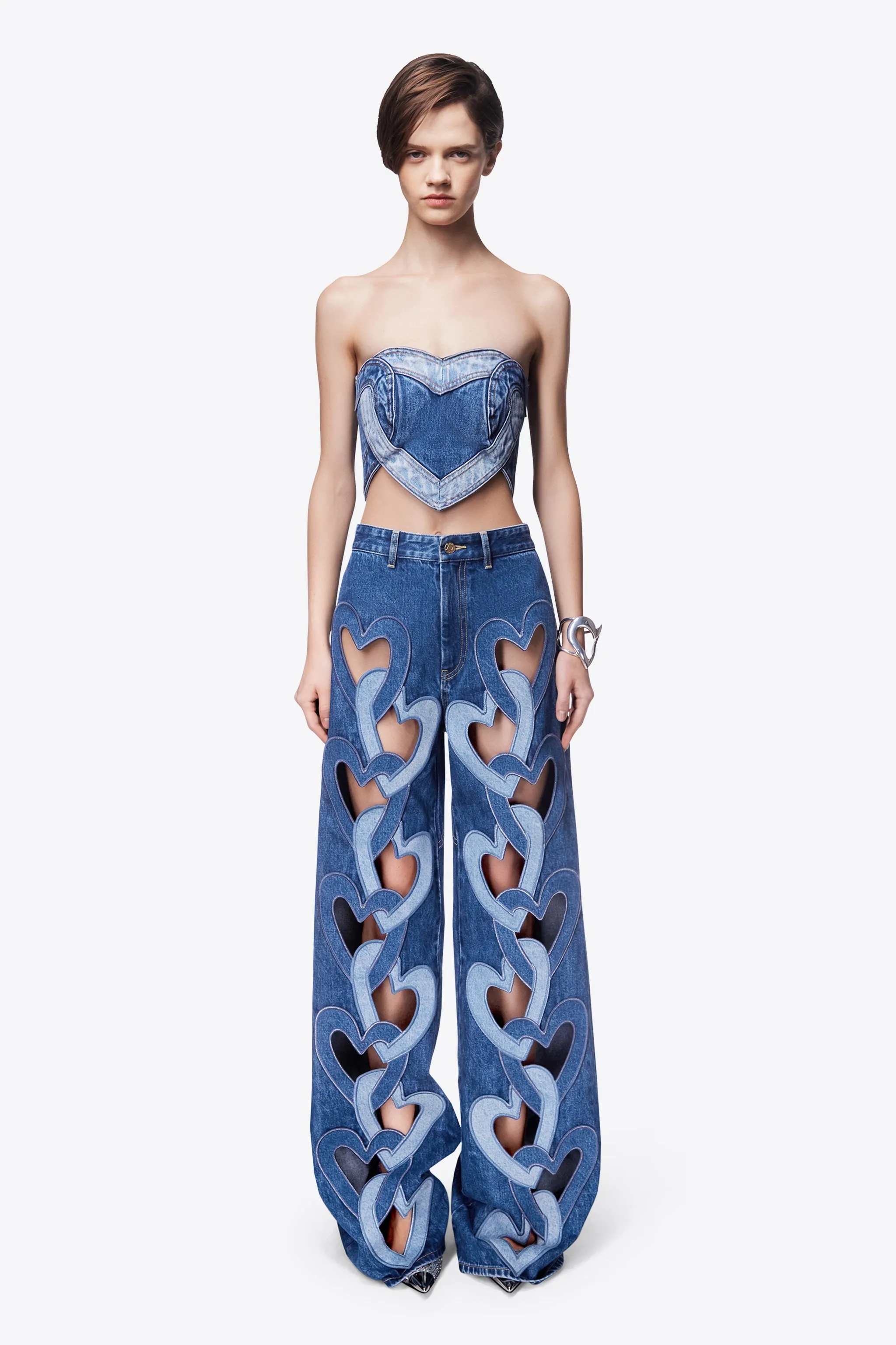 Heart Cutout Wide Leg Jean | Multi Denim Wash