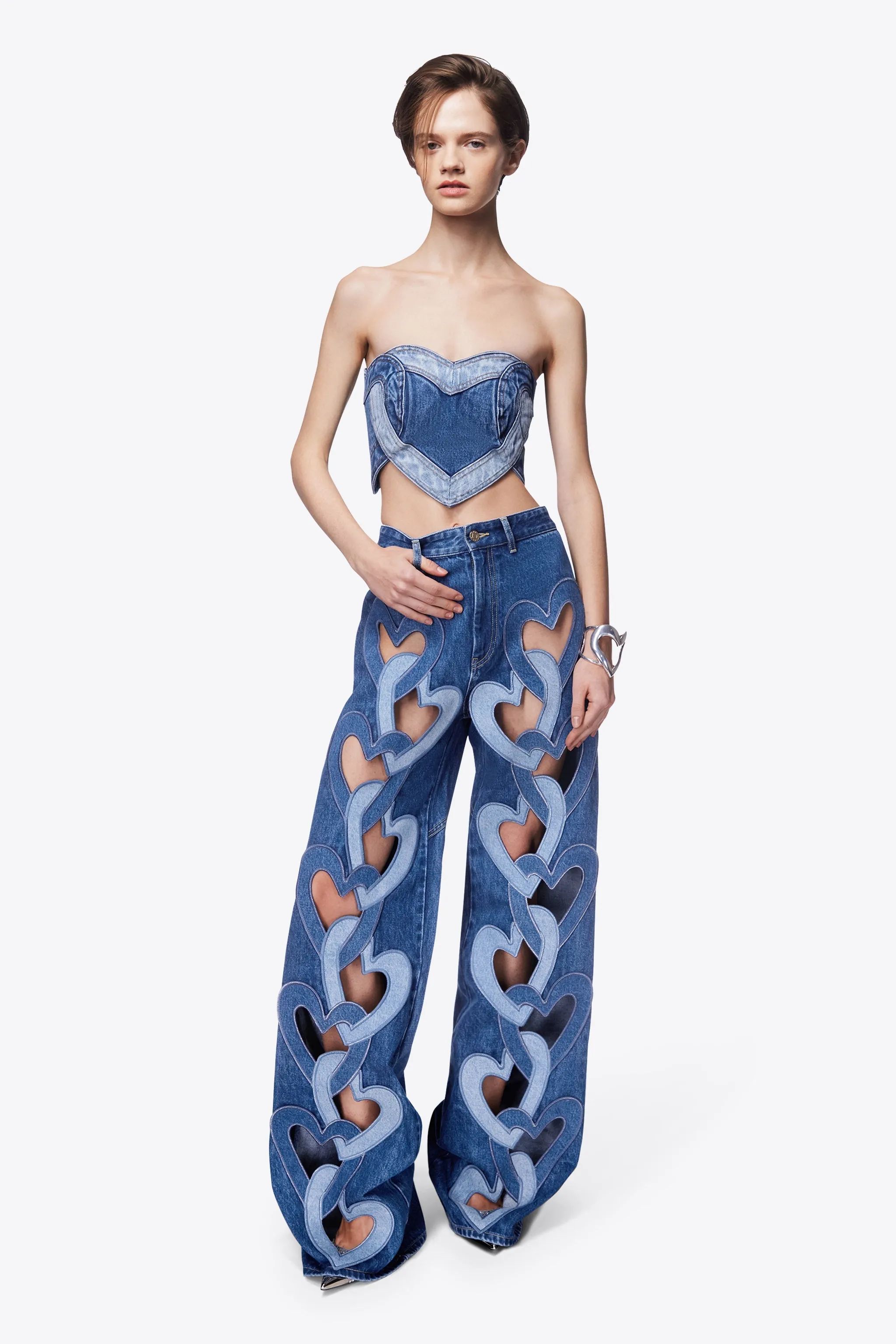 Heart Cutout Wide Leg Jean | Multi Denim Wash