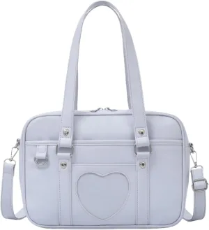 Heart-shaped Single Shoulder Bag Crossbody Bag for Women Pu Leather Academy Handbag Japanese Anime JK Uniform Bag (Blue)