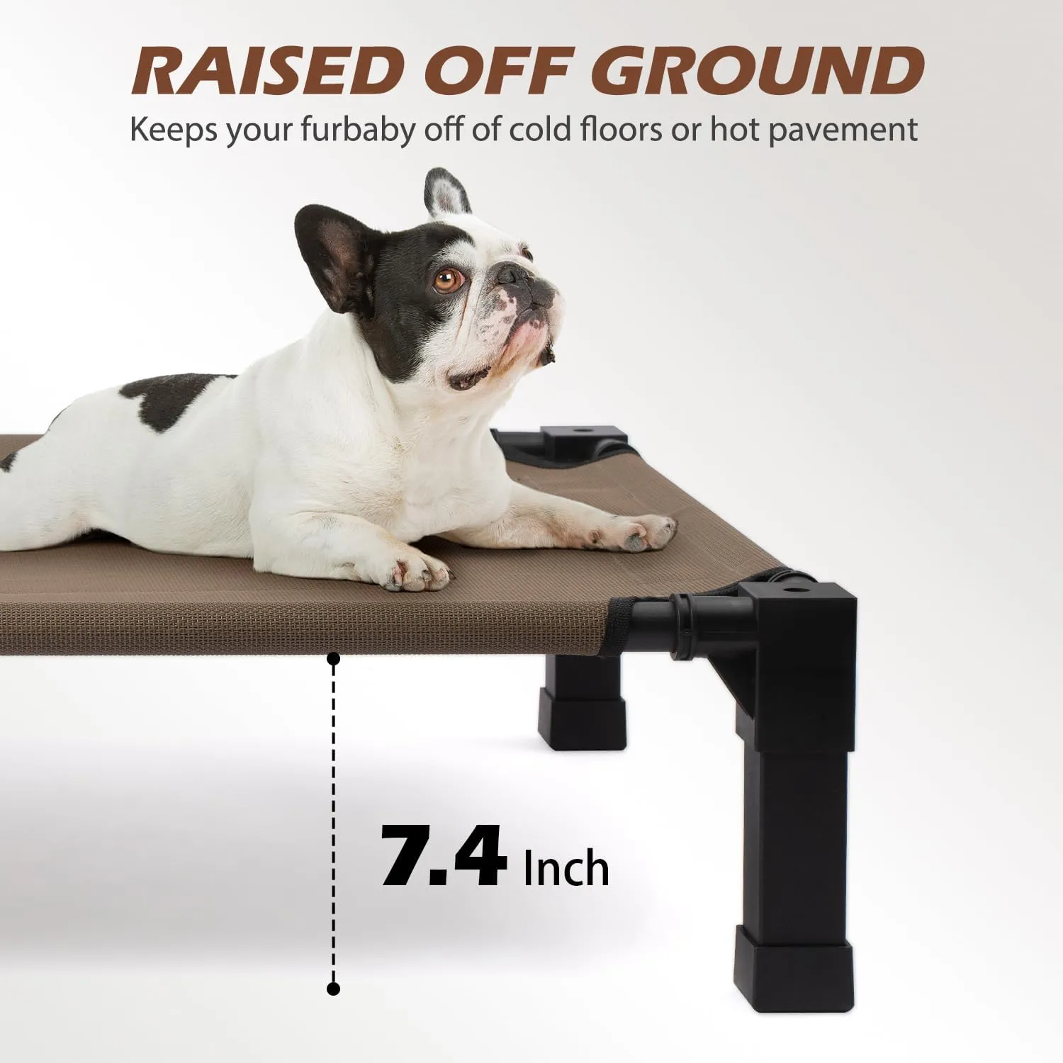 Heeyoo Cooling Elevated Dog Bed, Raised Dog Bed with Washable Breathable Mesh and Metal Frame, Portable Dog Cot Bed with No-Slip Feet for Outdoor and Indoor Use, Brown