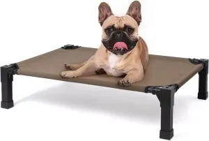 Heeyoo Cooling Elevated Dog Bed, Raised Dog Bed with Washable Breathable Mesh and Metal Frame, Portable Dog Cot Bed with No-Slip Feet for Outdoor and Indoor Use, Brown