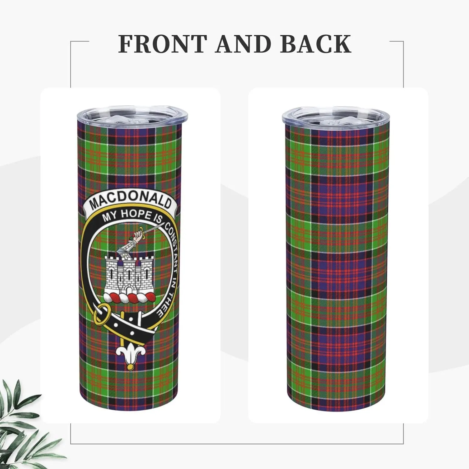 Hei Bai.JZQ Insulated Tumbler with Lids and Straws, MacDonald of Clan Ranald Tartan Clan Badge Stainless Steel Mug Coffee Cup Thermal Travel 20oz