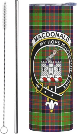 Hei Bai.JZQ Insulated Tumbler with Lids and Straws, MacDonald of Clan Ranald Tartan Clan Badge Stainless Steel Mug Coffee Cup Thermal Travel 20oz