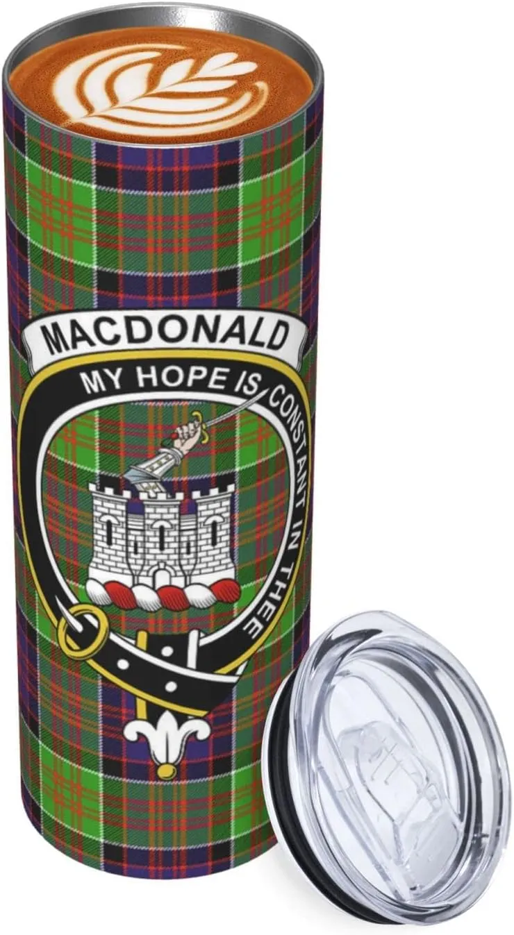 Hei Bai.JZQ Insulated Tumbler with Lids and Straws, MacDonald of Clan Ranald Tartan Clan Badge Stainless Steel Mug Coffee Cup Thermal Travel 20oz