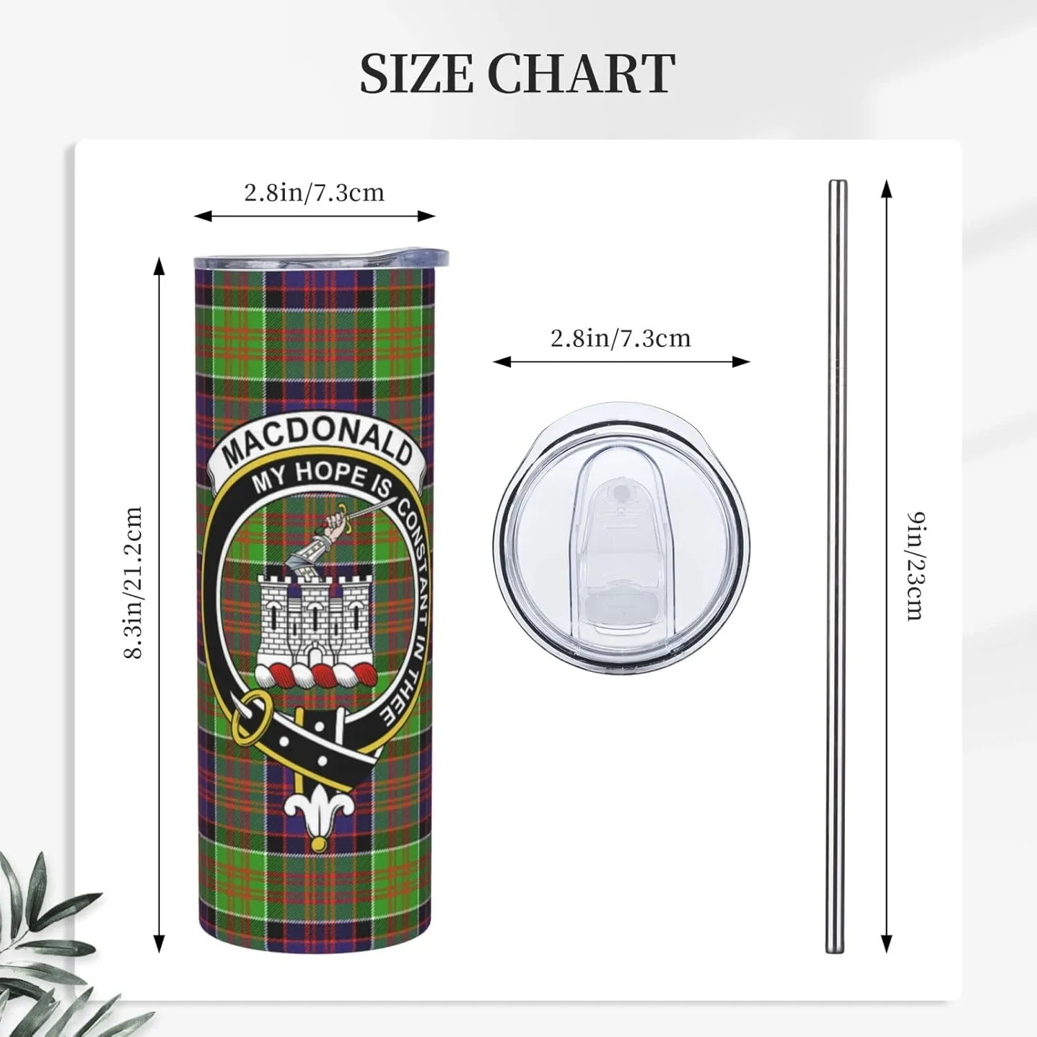 Hei Bai.JZQ Insulated Tumbler with Lids and Straws, MacDonald of Clan Ranald Tartan Clan Badge Stainless Steel Mug Coffee Cup Thermal Travel 20oz