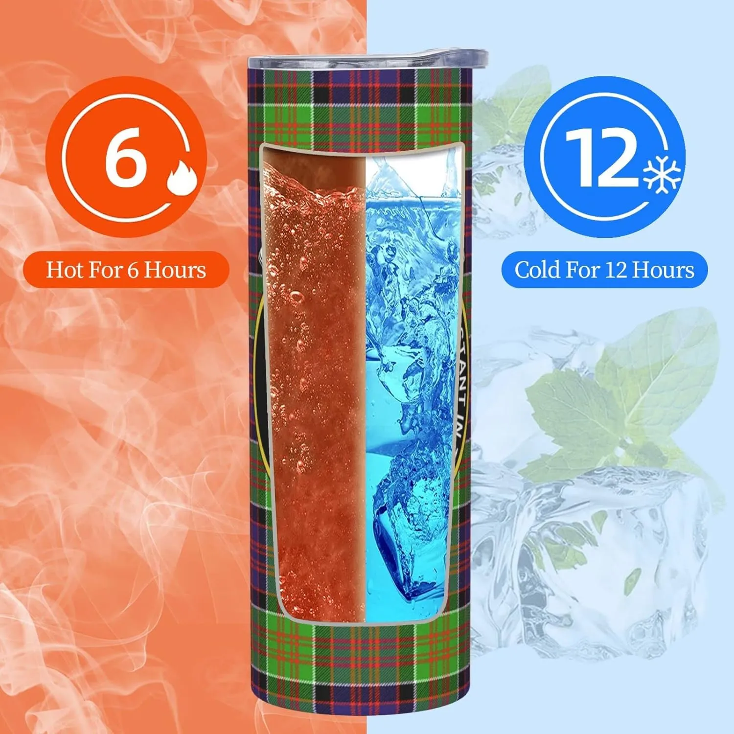Hei Bai.JZQ Insulated Tumbler with Lids and Straws, MacDonald of Clan Ranald Tartan Clan Badge Stainless Steel Mug Coffee Cup Thermal Travel 20oz