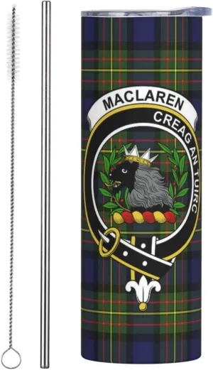 Hei Bai.JZQ Insulated Tumbler with Lids and Straws, MacLaren Modern Tartan Clan Badge Stainless Steel Mug Coffee Cup Thermal Travel 20oz