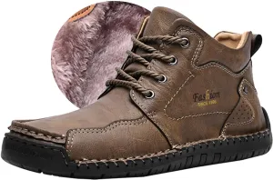 HESBITEUL Unisex Hiking Leather Boots Non-Slip Breathable Chukka with Fur Lining