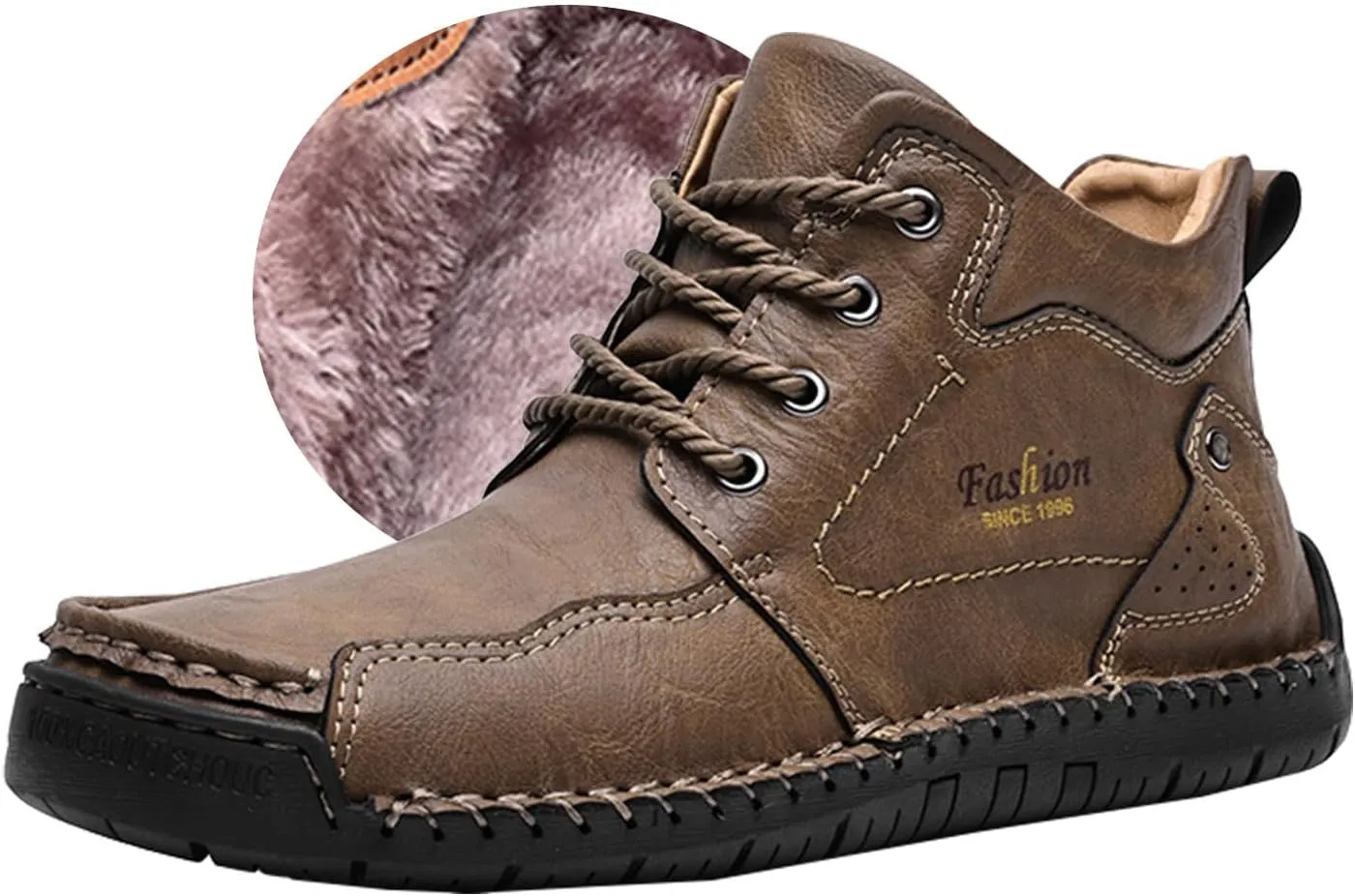 HESBITEUL Unisex Hiking Leather Boots Non-Slip Breathable Chukka with Fur Lining