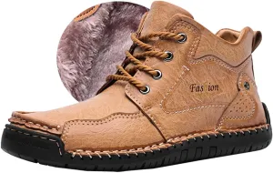 HESBITEUL Unisex Hiking Leather Boots Non-Slip Breathable Chukka with Fur Lining