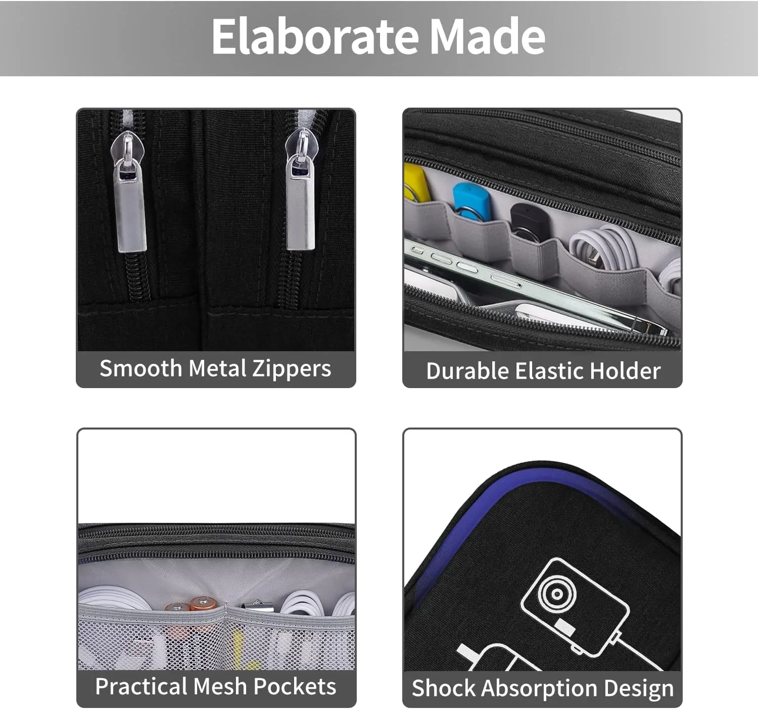 HESTECH Electronics Organizer Travel Charger Case Cord Cable Organizer Bag Portable Waterproof Double Layers All-in-one Storage for Charger Mouse Earbud USB Drive (Dark Grey, Medium)