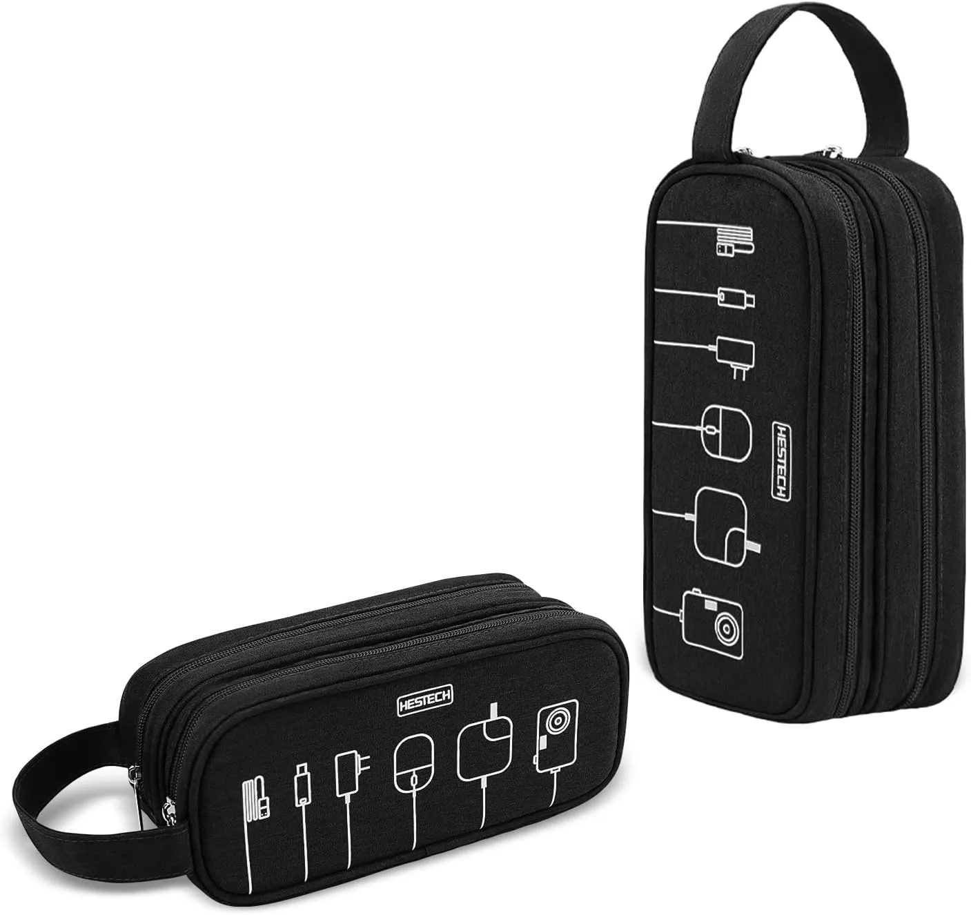 HESTECH Electronics Organizer Travel Charger Case Cord Cable Organizer Bag Portable Waterproof Double Layers All-in-one Storage for Charger Mouse Earbud USB Drive (Dark Grey, Medium)