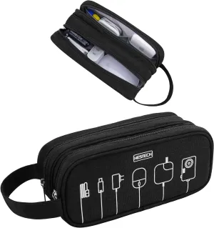 HESTECH Electronics Organizer Travel Charger Case Cord Cable Organizer Bag Portable Waterproof Double Layers All-in-one Storage for Charger Mouse Earbud USB Drive (Dark Grey, Medium)