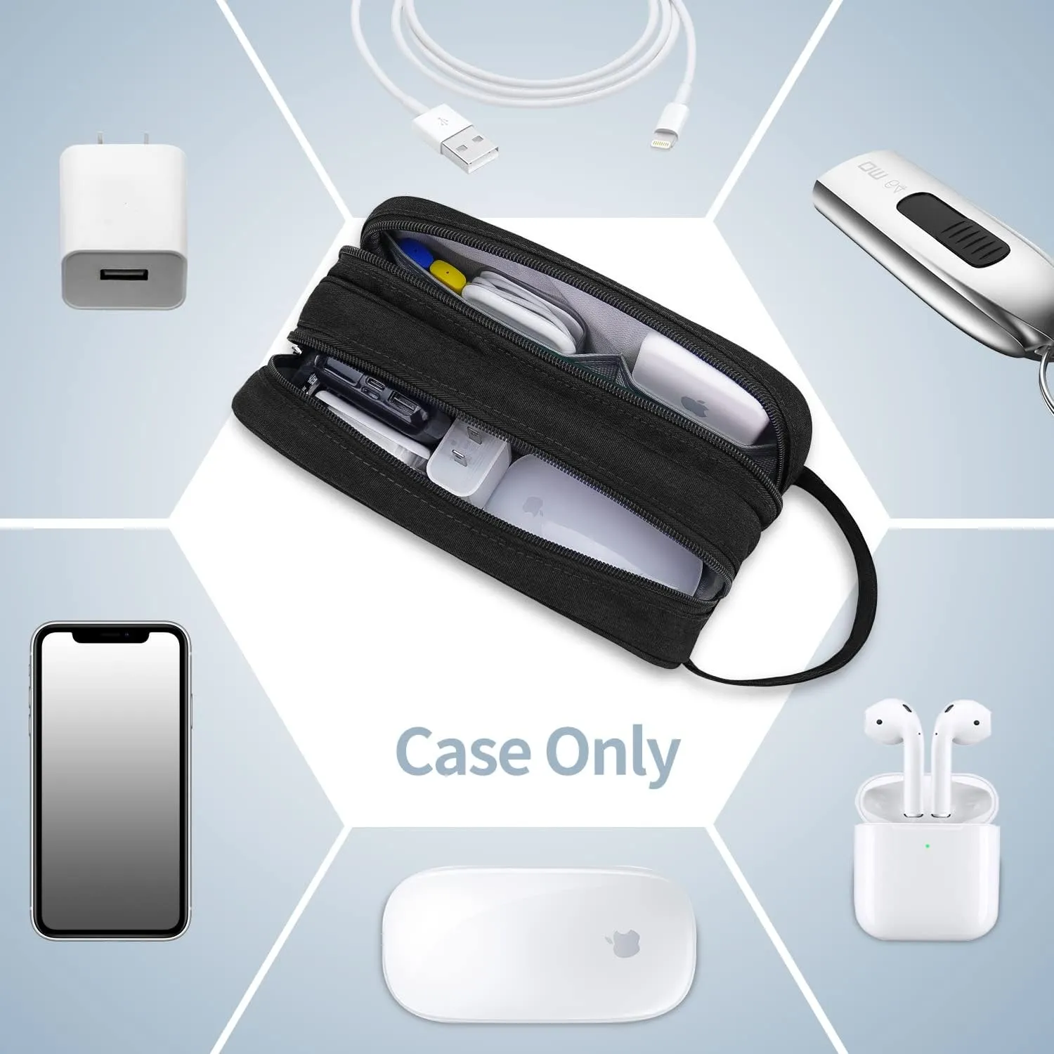HESTECH Electronics Organizer Travel Charger Case Cord Cable Organizer Bag Portable Waterproof Double Layers All-in-one Storage for Charger Mouse Earbud USB Drive (Dark Grey, Medium)