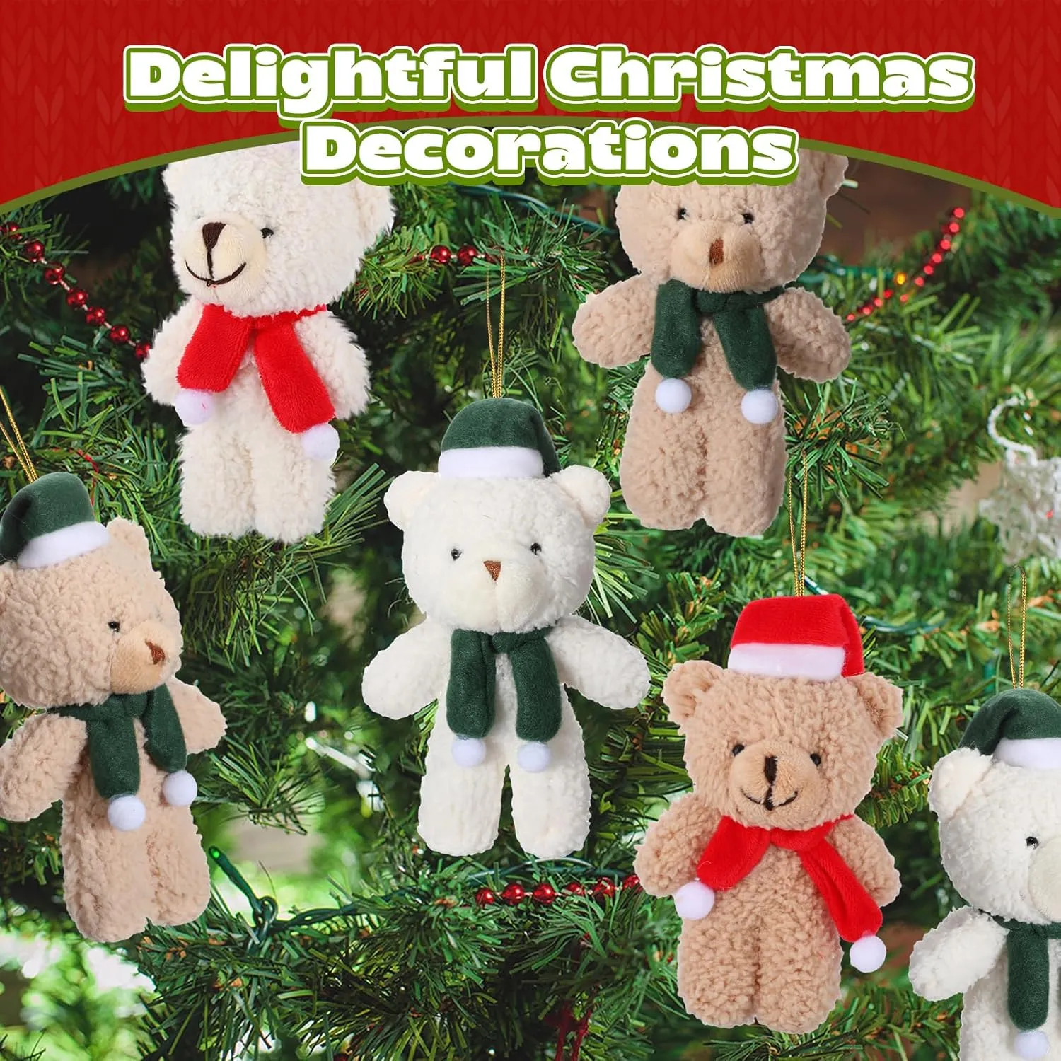 Hiboom 40 Pieces Christmas Stuffed Animal Bear Christmas Small Plush Cute Bear Stuffed Animals Xmas Toys for Birthday Decorations Party Favors(Plush,Classic Style)