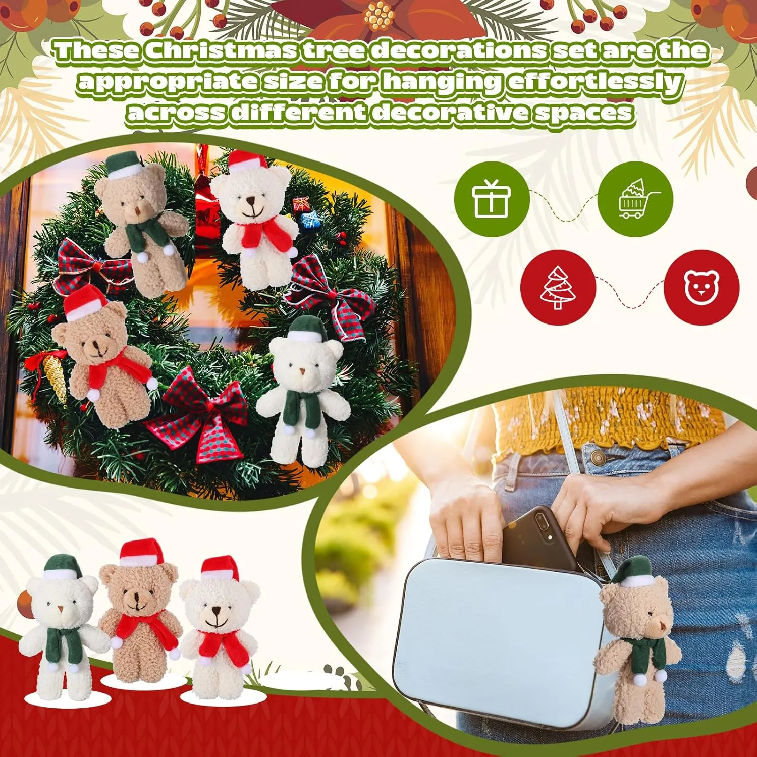 Hiboom 40 Pieces Christmas Stuffed Animal Bear Christmas Small Plush Cute Bear Stuffed Animals Xmas Toys for Birthday Decorations Party Favors(Plush,Classic Style)