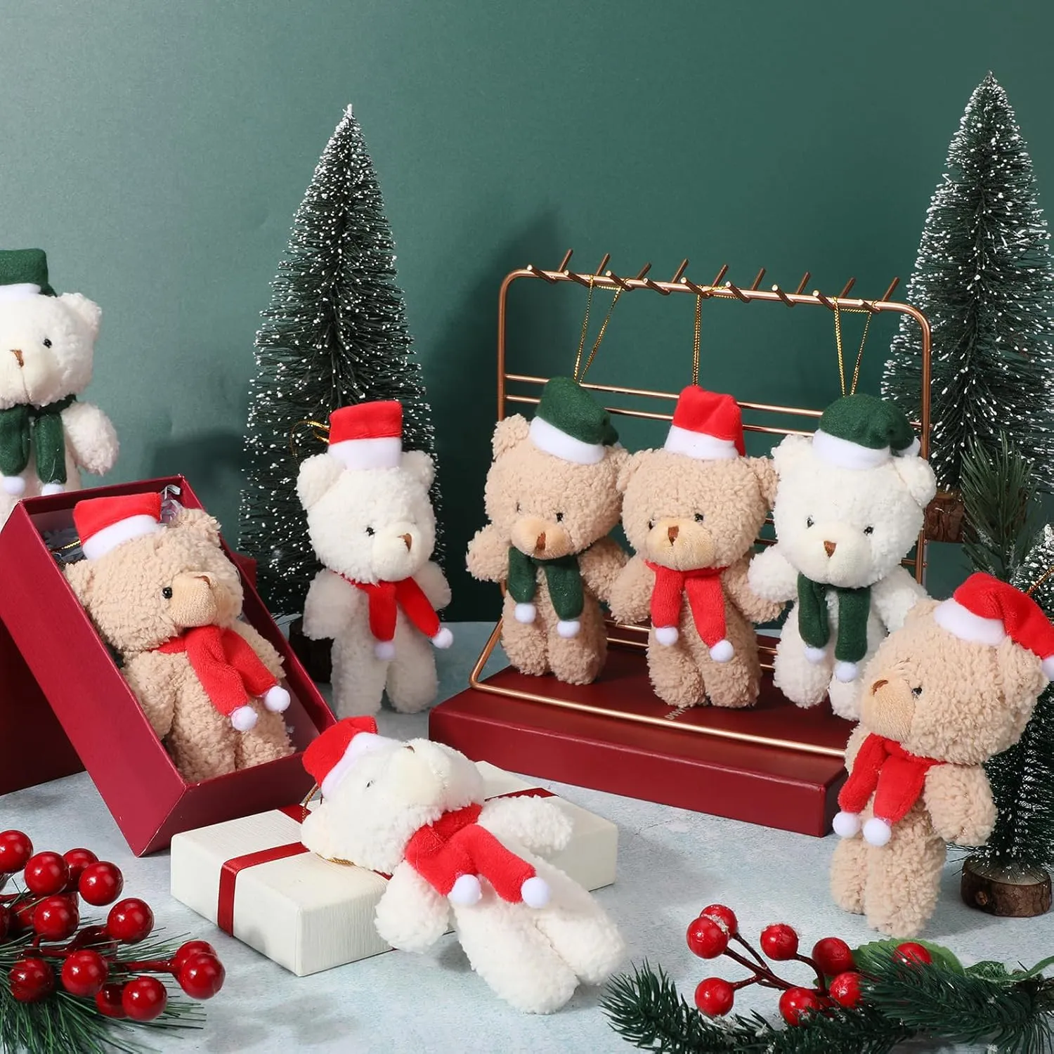Hiboom 40 Pieces Christmas Stuffed Animal Bear Christmas Small Plush Cute Bear Stuffed Animals Xmas Toys for Birthday Decorations Party Favors(Plush,Classic Style)