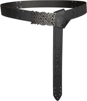 HiiFeuer Viking Embossed Buckle Belt, Nordic Faux Leather Knight Belt, Retro Medieval Warrior Belt for LARP Cosplay Halloween