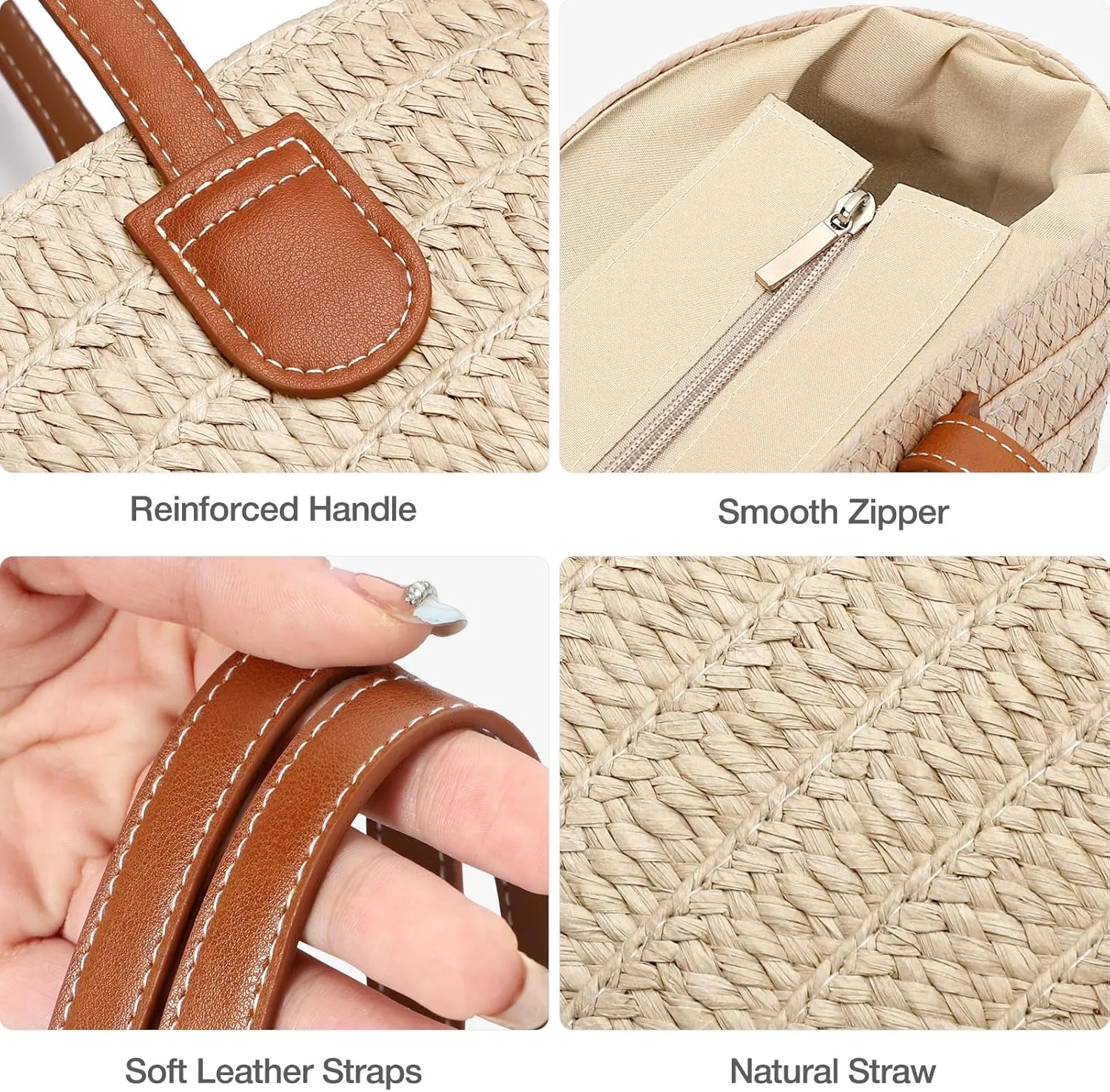 Hommtina Straw Beach Bag - Womens Crossbody Shoulder Vacation Purse for Summer