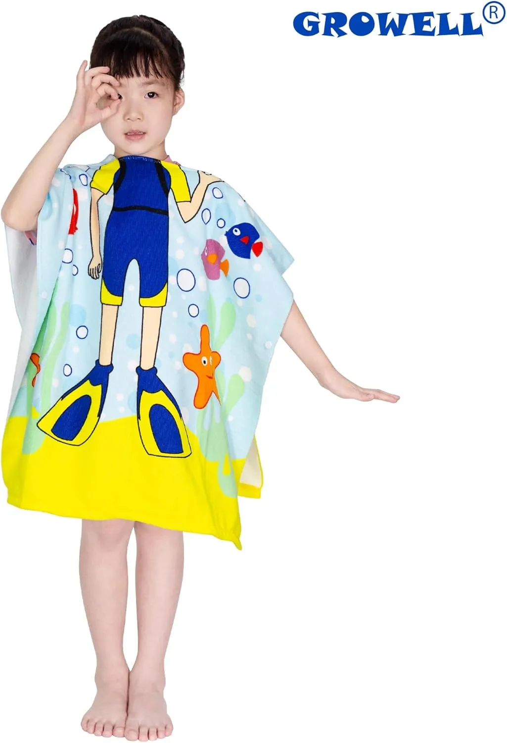 Hooded Kids Beach Towels - Toddler Bath Towel Girls Boys Swim Cover-ups for Ages 1 to 6 Kids Pool Towels Quick Dry Lightweight Soft Microfiber Poncho Towel 24x23(Diver)