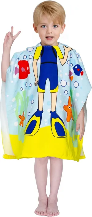 Hooded Kids Beach Towels - Toddler Bath Towel Girls Boys Swim Cover-ups for Ages 1 to 6 Kids Pool Towels Quick Dry Lightweight Soft Microfiber Poncho Towel 24x23(Diver)