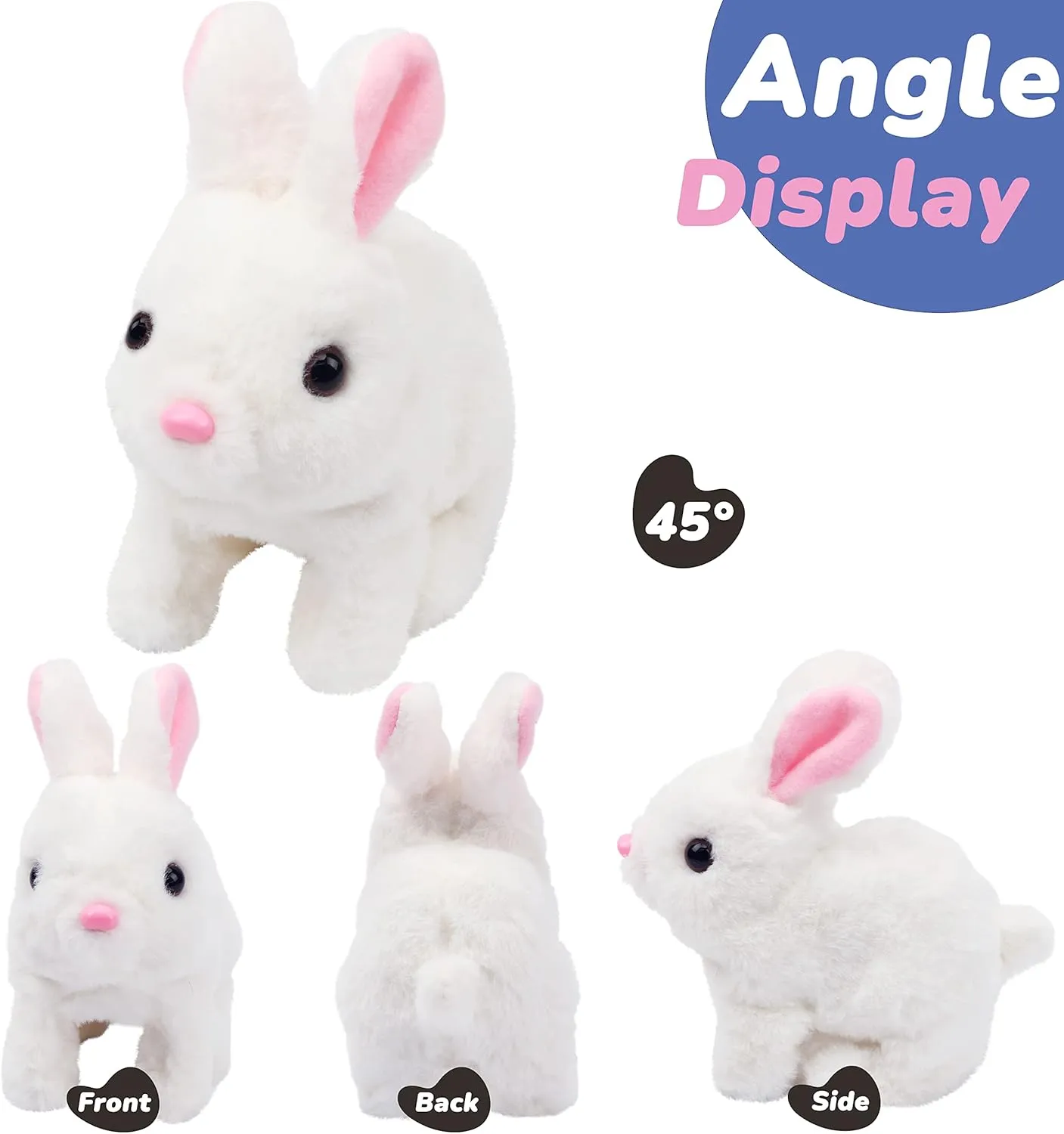 Hopearl Hopping Rabbit Interactive Electronic Pet Plush Bunny Toy with Sounds and Movements Animated Walking Wiggle Ears Twitch Nose Gift for Toddlers Birthday, White, 7''