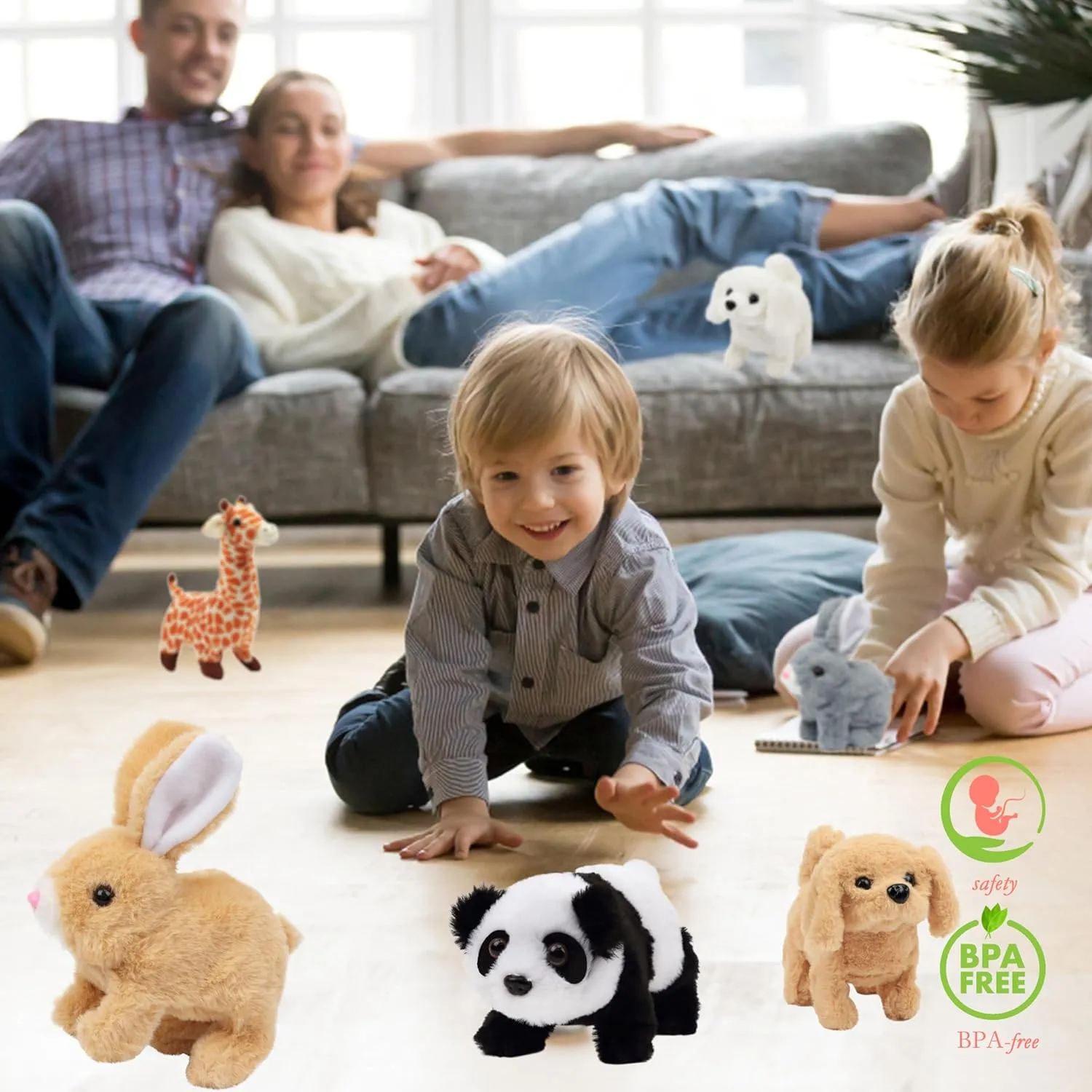 Hopearl Hopping Rabbit Interactive Electronic Pet Plush Bunny Toy with Sounds and Movements Animated Walking Wiggle Ears Twitch Nose Gifts for Toddlers Birthday, Gray, 7''