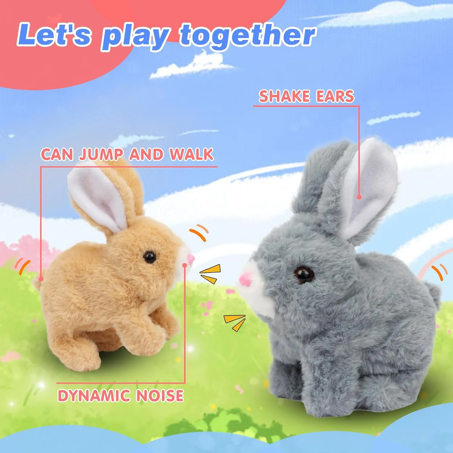 Hopearl Hopping Rabbit Interactive Electronic Pet Plush Bunny Toy with Sounds and Movements Animated Walking Wiggle Ears Twitch Nose Gifts for Toddlers Birthday, Gray, 7''